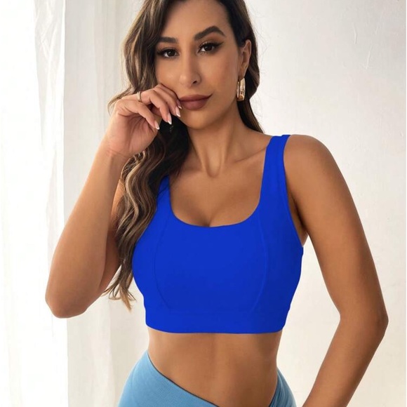 NWOT SHEIN Crisscross Back Crop Sports Tank/Bra- blue- size XL - Picture 2 of 2